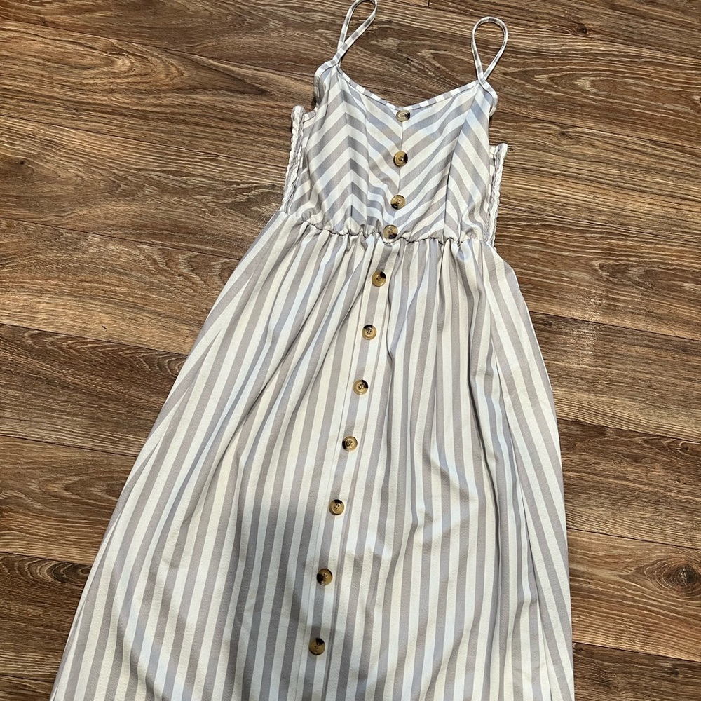Gray and White Striped Sundress